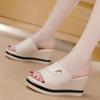 Trendy 7CM Heel Leather Women Casual Slipper Summer Outdoor Ladies Wedges Slipper Open Toe Women Slipper With Metal Decoration