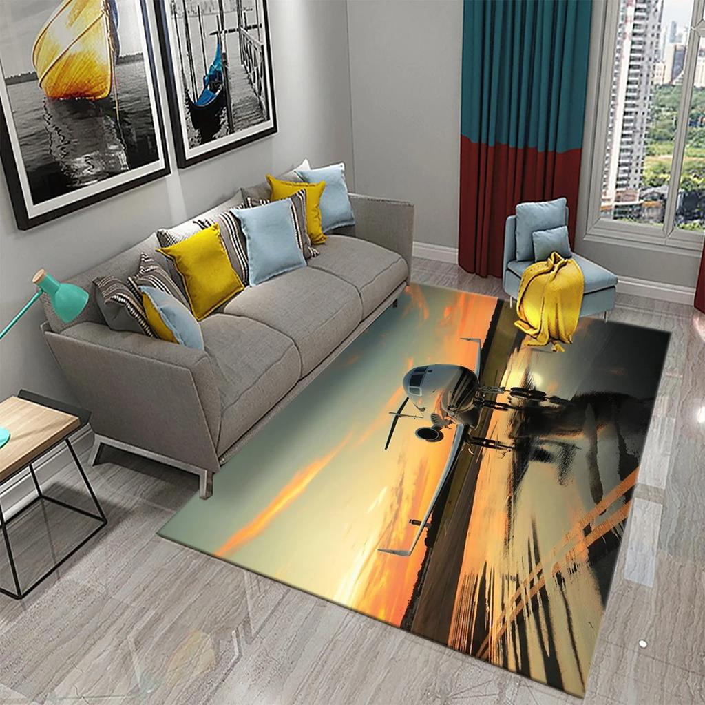 Airplane Carpet Sky Sunset Scene Area Mat For Kitchen Bathroom Entrance Door Anti-Slip Absorbent Mat Teens Bedroom Home Decor