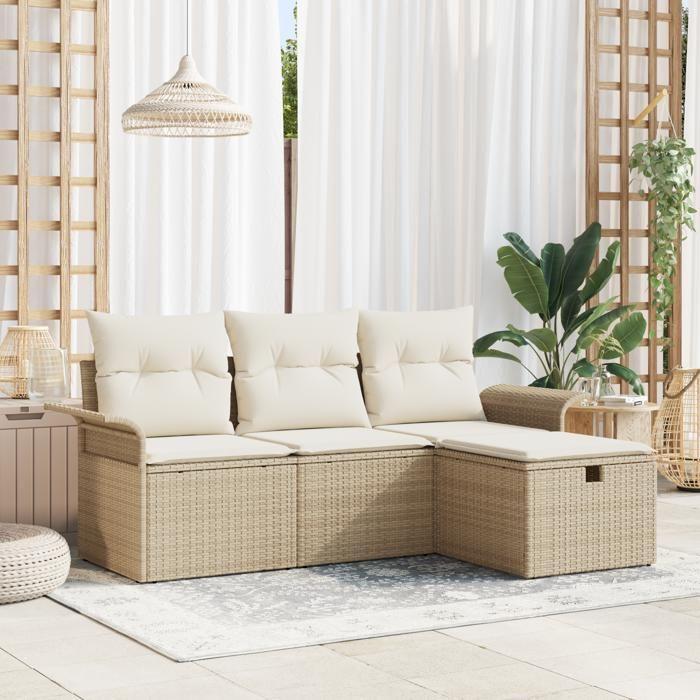 VidaXL Ensemble de canapés de jardin 4 pièces avec coussins beige en rotin synthétique 3358850