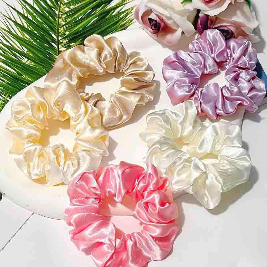 European & American Retro Satin Scrunchie – Solid Color, Oversized, French-Style Hair Accessory