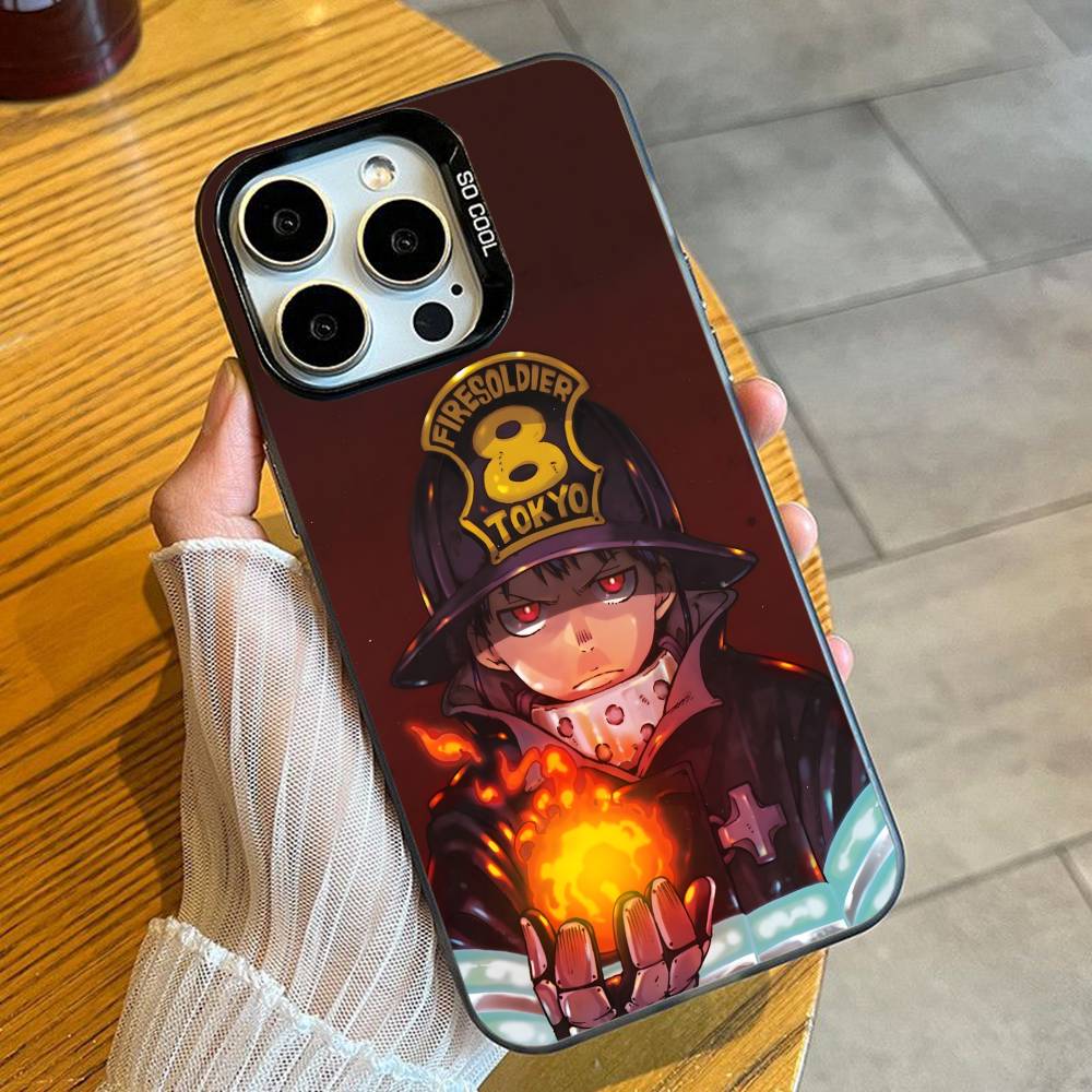 

FF Anime S-SHINRA Post Printed Phone Case For iPhone 16 17 15 14 12 13 Pro Max Black Candy Matte Shockproof Cover iPhone14Plus