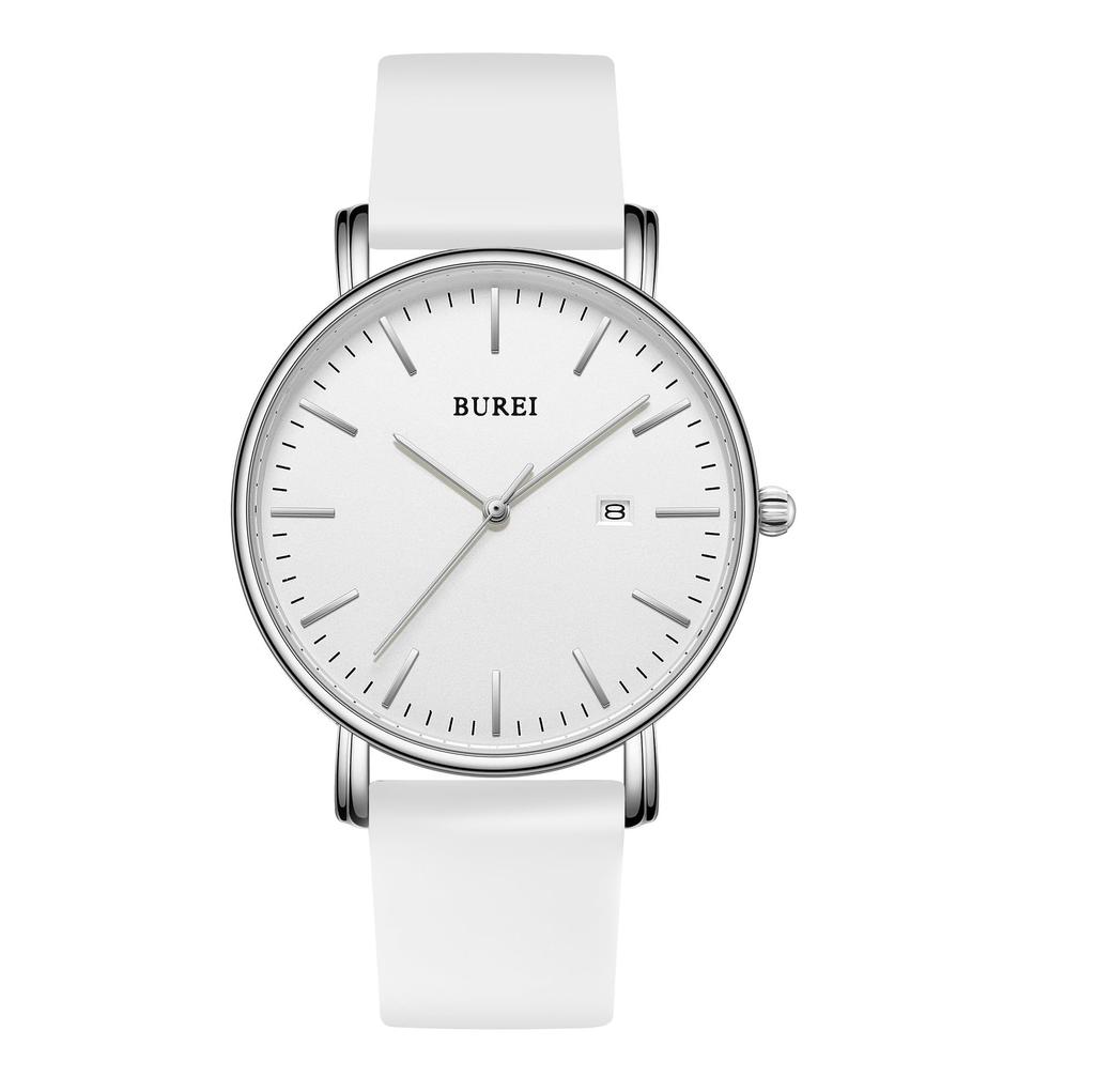 BUREI Men's Watch Simple Stylish Waterproof Analog Watch Popular Brand Men's Watch (White-1)