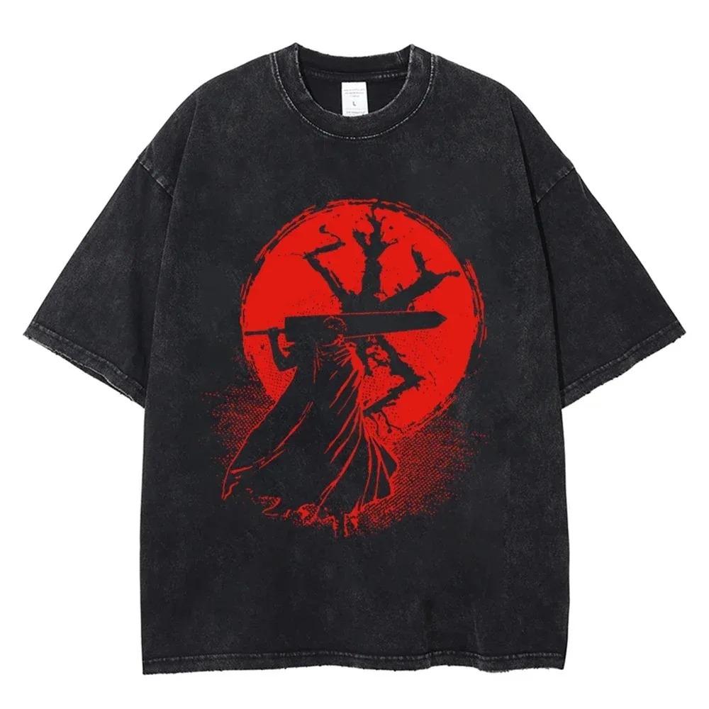Casual Harajuku Vintage Hip Hop Clothing  Anime Berserk Griffith T Shirts Washed Manga Graphic Oversized Y2k TShirts Unisex