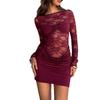 Sexy durchsichtiges eng anliegendes hüftbetontes Damen-Langarmkleid aus Spitze