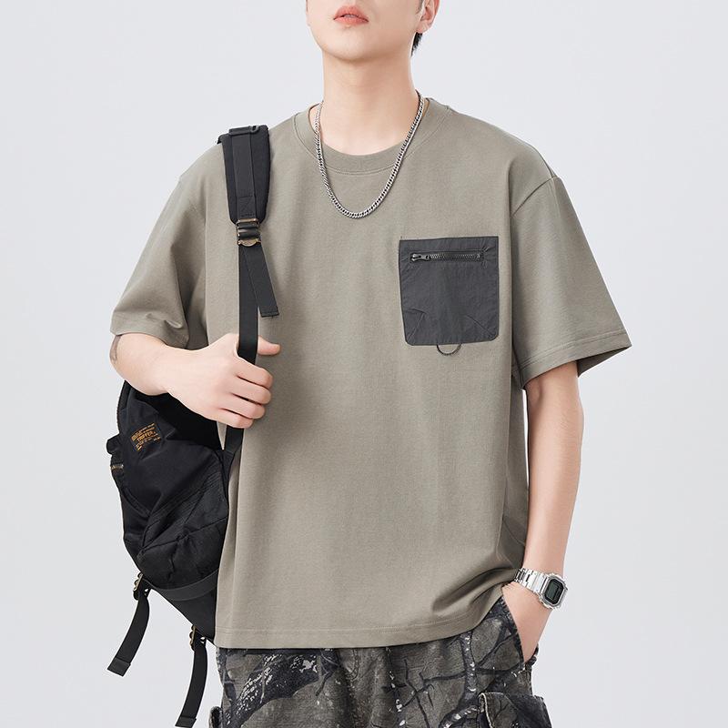 New Summer Short-sleeved T-shirt Men's Loose Round Neck Pocket T-shirt Versatile Casual Base Shirt