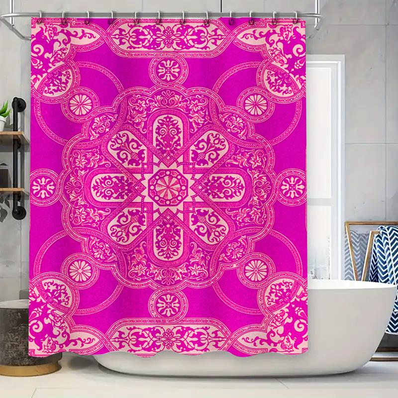 Vintage Boho Mandala Shower Curtain Pink White Decorative Bathroom Decor Floral Home Textile