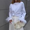 Women's Long Sleeve T-shirt with Flared Cuffs and Fur Patchwork - European and American Style, Spring 2026 Collection