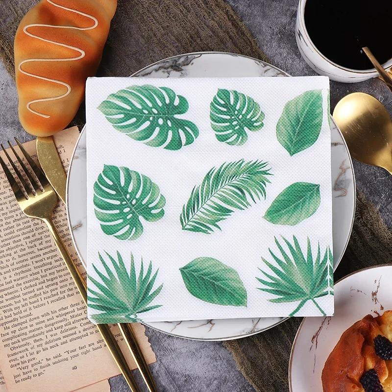 

20 шт./упак. 33*33 см 2-слойные одноразовые салфетки для вечеринок с рисунком зеленых растений