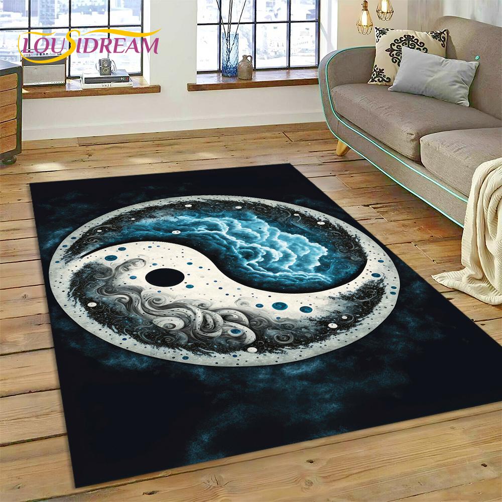 HD Nature Yin Yang 3D Chinese Tai Chi Bagua Rug Carpet for Living Room Bedroom Decor,Non-slip Decoration for Sofa Doormat Gift