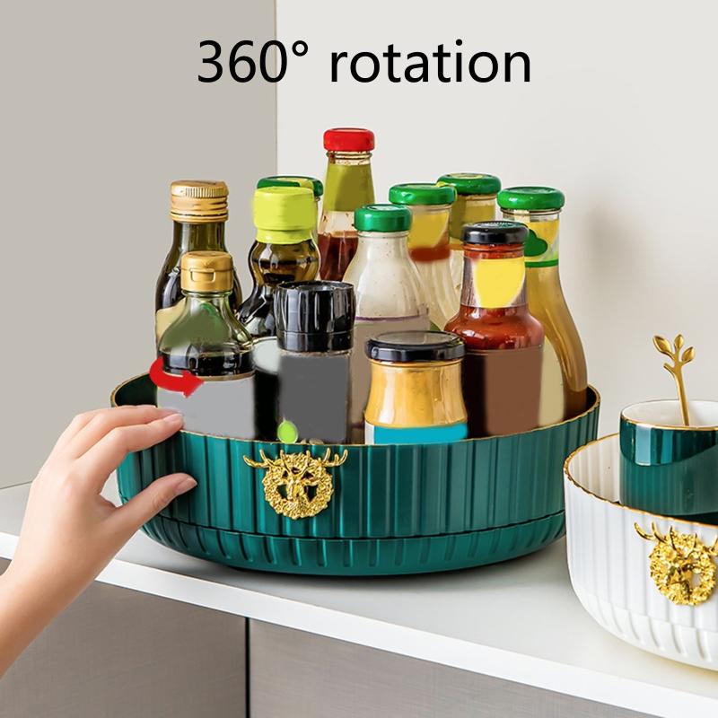 360° Rotatable Cosmetics Storage Holder Large Capacity Tabletop Spice Organizer Light Luxury Organizing Tray for Home