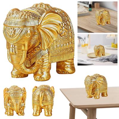 Resin Elephant Figurine Gold Elephant Statue Brings Good Luck Health Strength Elephant Decor Home Office Decor Elephant Ornament