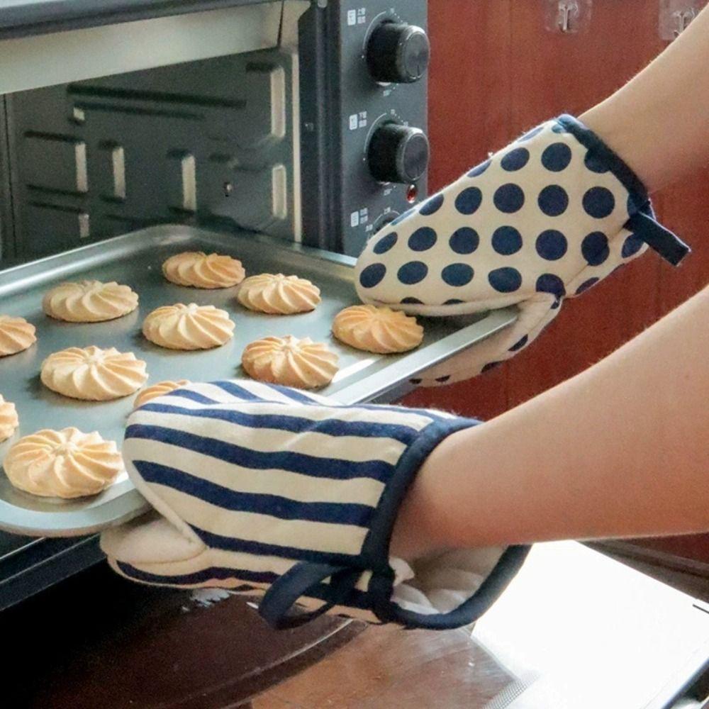 2pcs/set Anti-Scald Microwave Safe Gloves Polka Dot Kitchen Gloves Heat-Insulating Gloves Baking