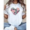 Plus Size, Women's Plus Size Blouse-Compatible Love Flower T-Shirt - Short Sleeve Crew Neck Casual Top with Print, Spring Summer