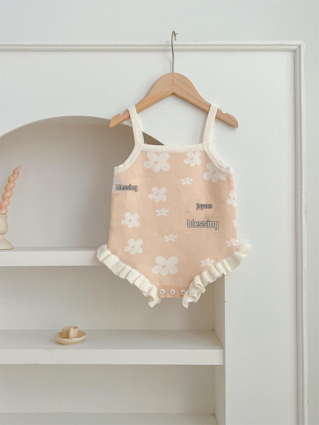 

Летний кружевной ромпер на бретелях-спагетти для маленьких девочек, 2024: Легкий вязаный шерстяной боди 73cm абрикосовый