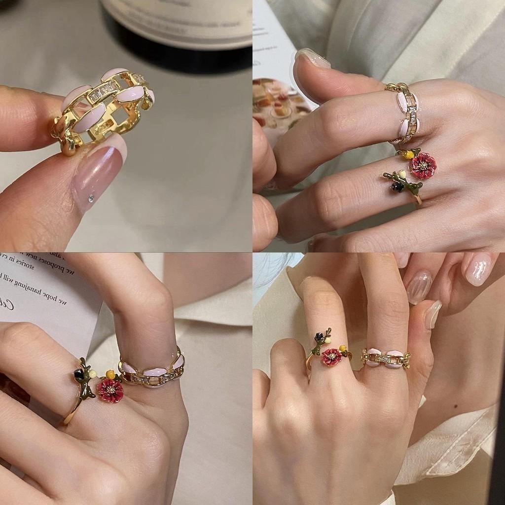 Trendy Ins Style Flower And Branch Ring For Women Elegant Geometric Fashion Accessory