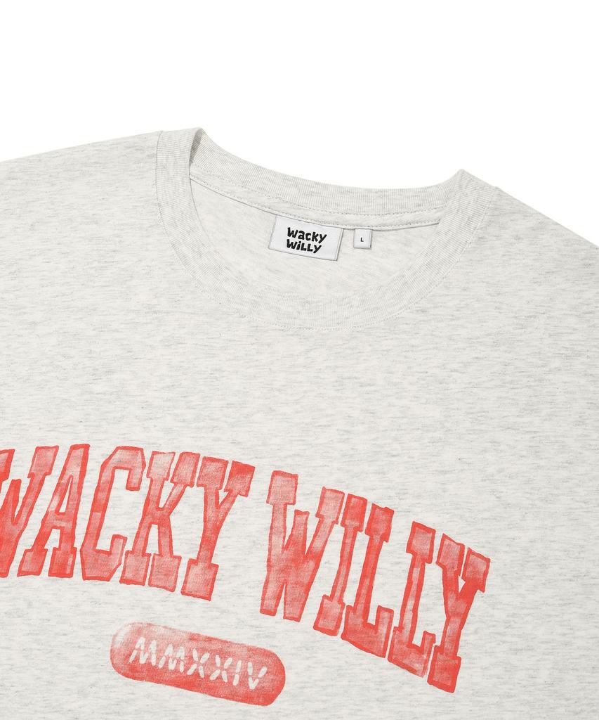 WACKY WILLY Arch Typography Short Sleeve T-Shirt Light Grey