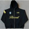 Youth Streetwear Hooded Zip-Up Sweatshirt With 3D Letter Print Loose Fit Long Sleeve Casual Pullover Teen Boys