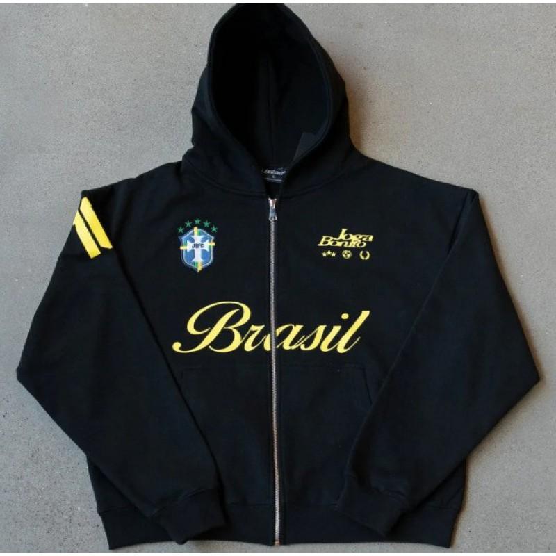 Youth Streetwear Hooded Zip-Up Sweatshirt With 3D Letter Print Loose Fit Long Sleeve Casual Pullover Teen Boys