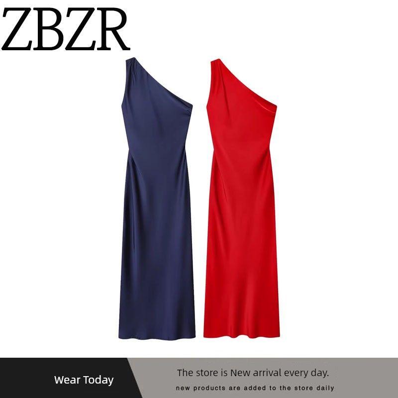 Za Foreign Trade New Women Clothes ZR Western Style Fashion Asymmetric Silk Satin Texture Midi Dress 9178399