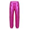 Pantaloni da Ragazza Metallizzati Lucidi Elastici a Vita Alta Tasche Pantaloni da Danza Hip Hop Streetwear Pantaloni della Tuta
