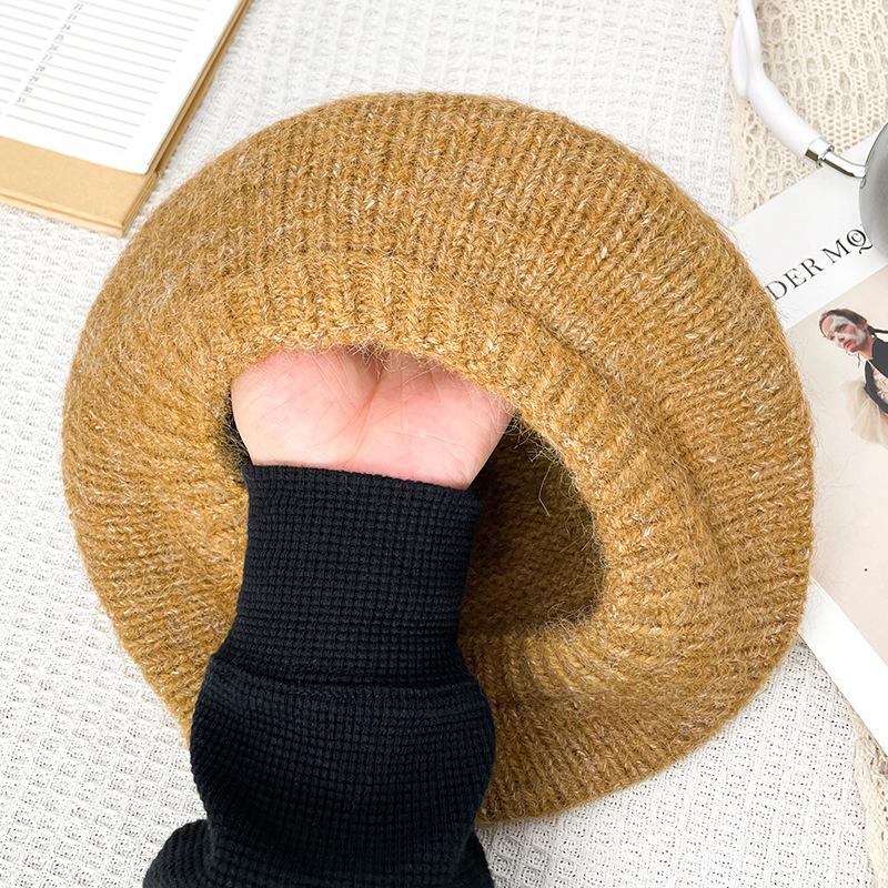 Mohair Knitted Beret Women's Autumn and Winter Literary Retro Plush Woolen Hat Showing Face Small Warm Wool Painter Hat