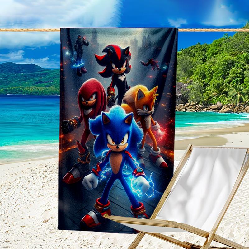 Ultra-Soft Beach Towel with Sonic Theme,Ideal for Pool - Camping, Diving - Perfect Travel Essential, Vibrant Beach Towel.