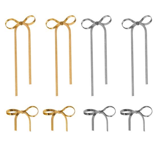 1 Pair Metal Bowknot Earrings Long Short Herringbone Tassel Luxury Elegant Women Girls Knotted Dangle Earrings Fashion Accessories Birthday Gift