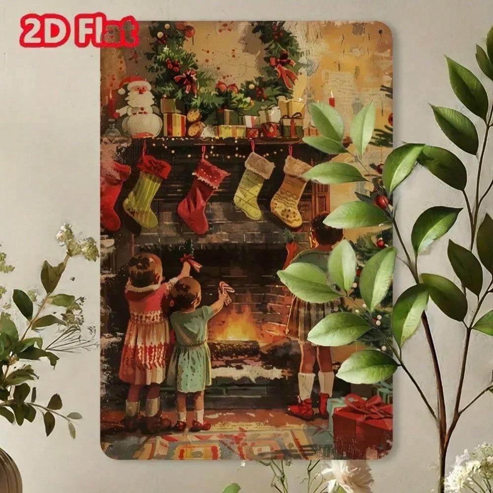 Vintage Christmas Metal Tin Sign Retro Holiday Wall Art Decor