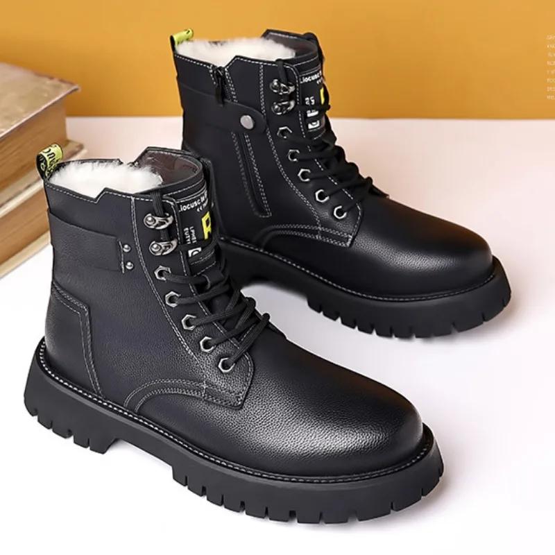 Mode Mode Kuhleder Plateau Herrenstiefel Designer Weichsohle Lässig Herbst Winter Baumwollschuhe Schwarz Motorradstiefel für Herren