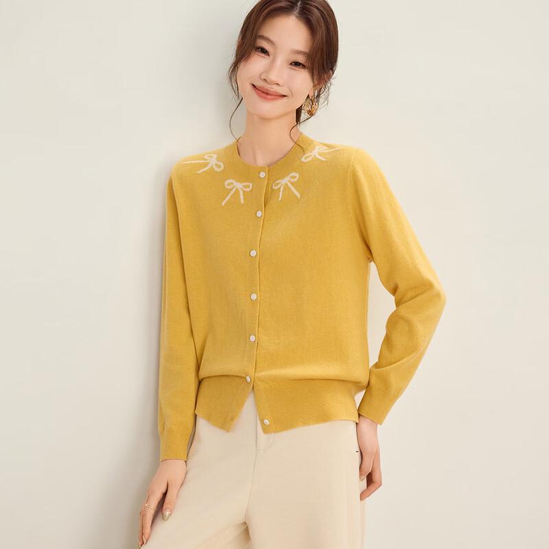 Shexi Women's 100% Wool Jacquard Knit Cardigan