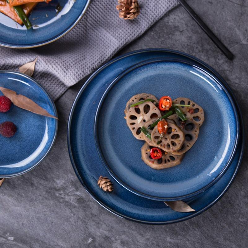 Japanische blaue Ofenkeramik Steakplatte Mehrzweck-Snack-Salat-Pasta-Dinnerplatten Haushaltsküche Restaurant Hotel Geschirr