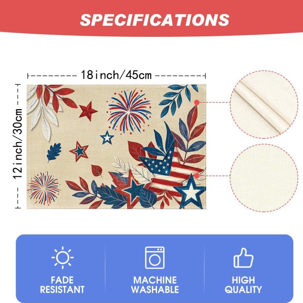 Of 4 Or 6 Placemats Featuring American Flag Stars And Leaves, Perfect for 4Th of July And Memorial Day Celebrations, Ideal for Decorating Your Kitchen