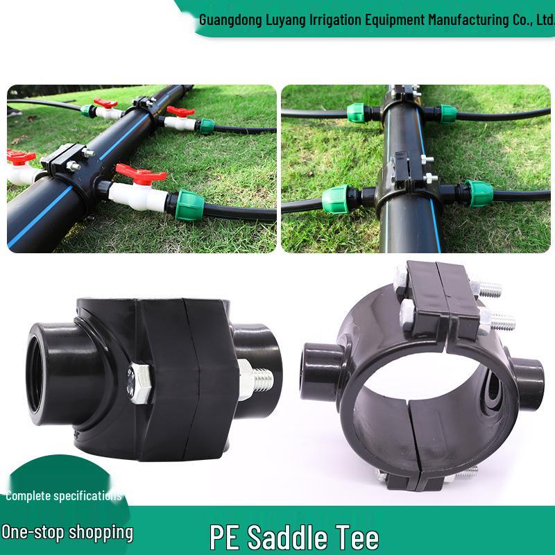 Agricultural PE Coiled Pipe Saddle with Four-Way Water Splitter Valve (Internal Thread) for 25 to 110 Saddle. Four-way Saddle 25*1/2