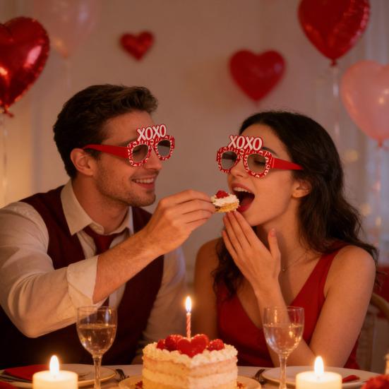 6 Pcs Cute Valentine's Day Glasses Red Pink Love Heart Paper Glasses Dress Up