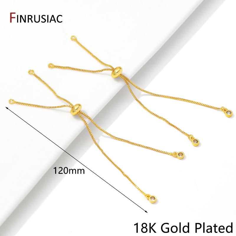 14K Gold Plated Brass Inlaid Zircon 12cm Adjustable Slider Bracelet Chain,Box Extender Chain For DIY Bracelet Making Accessories