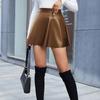 Women Autumn Winter High Waist Zipper Pu Slimming A Line Skirt