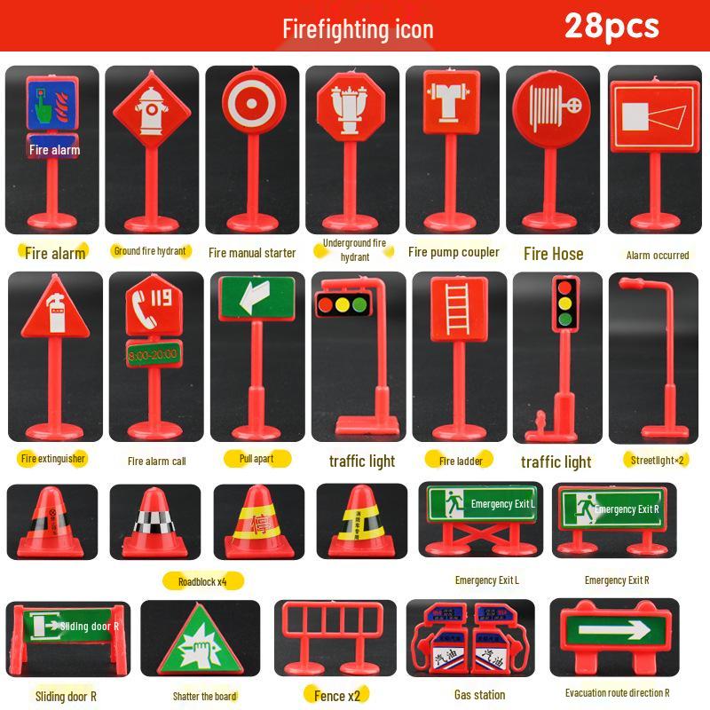 Children's DIY Model Parking Scene with 28-Piece Road Signs and Traffic Signposts Set, Including Free Gifts.