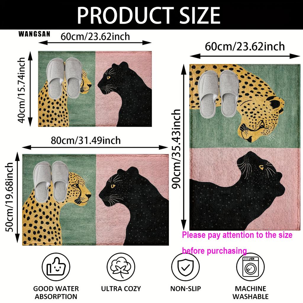 1pc Double Leopard Pattern Bath Rug Non-Slip Floor Mat for Bathroom Shower Kitchen Entryway Christmas Holiday Home Decor