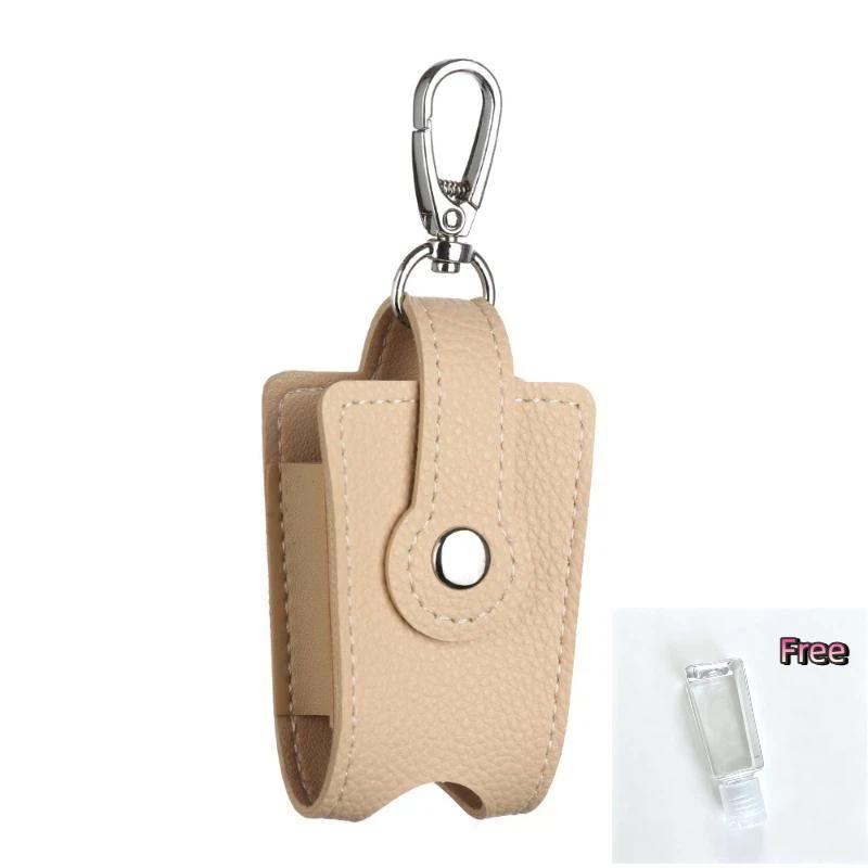 PU Leather Hand Sanitizer Holder with Metal Keychain Empty Refillable Bottle Perfect Small Gift for Friends