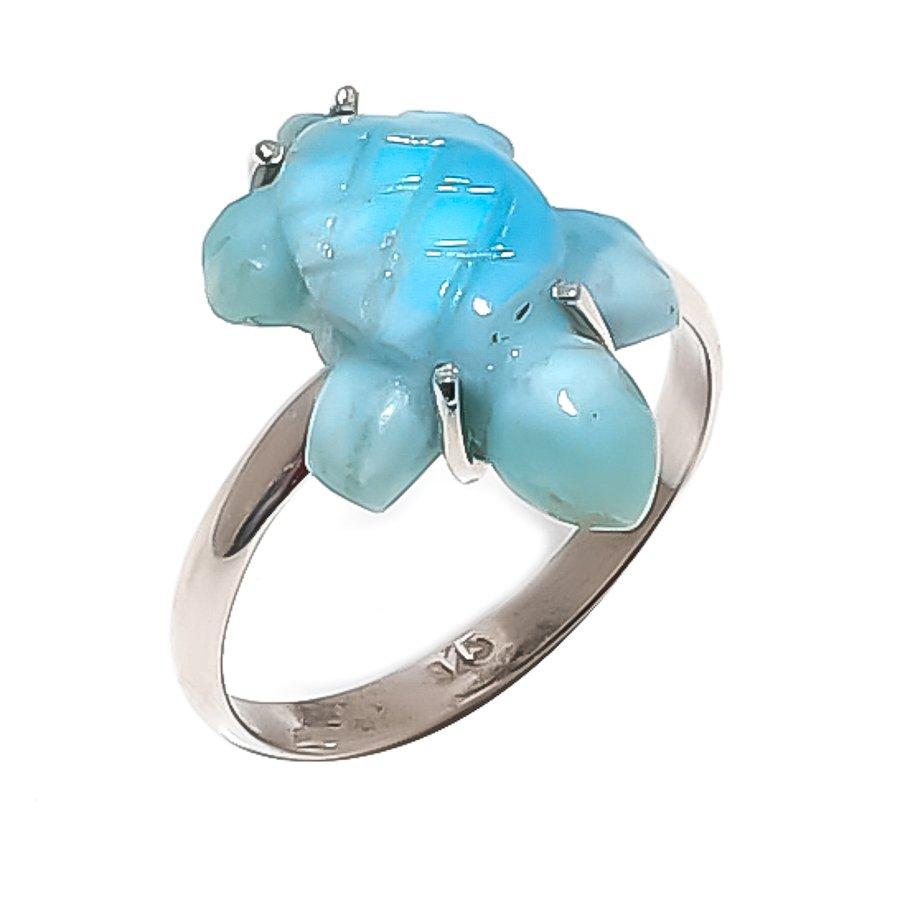 

Natural Larimar Gemstone Handmade 925 Sterling Silver Jewelry Ring Size 7 D2H74