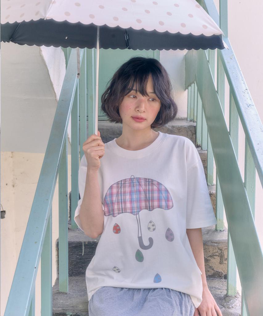 AMBLER Rainy Day Applique Embroidery Short Sleeve T-Shirt As1325 (Ivory)