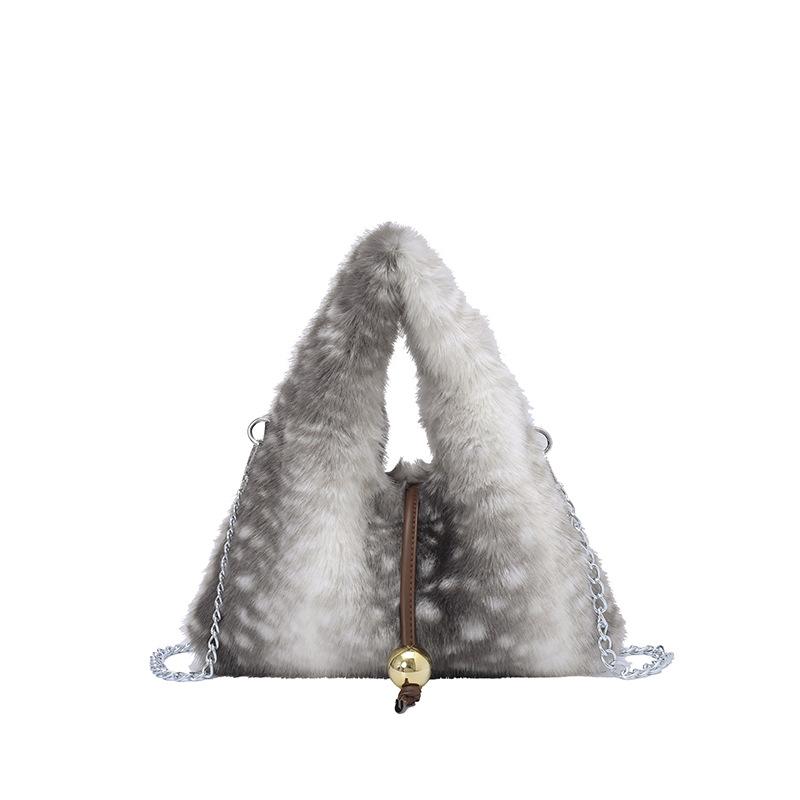 

Winter New Fluffy Crossbody Bag Women Fashi Large Capacity Shoulder Bag Chain Underarm Purse Texture and Simple Cosmetic Bag сірий колір