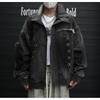Distressed Metal Button Denim Jacket With Raw Hem Deconstructed Design Streetwear Oversized Collar Workwear Style