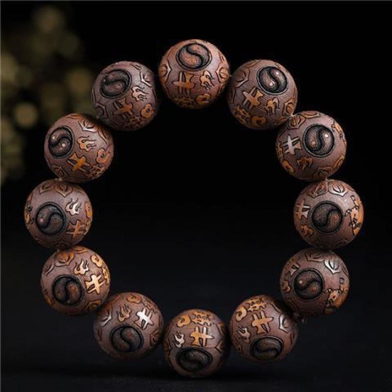 Yellow Rosewood Ethnic Style 12-Bead Bracelet: 20mm Finely Carved Plain Beads for Men and Women.