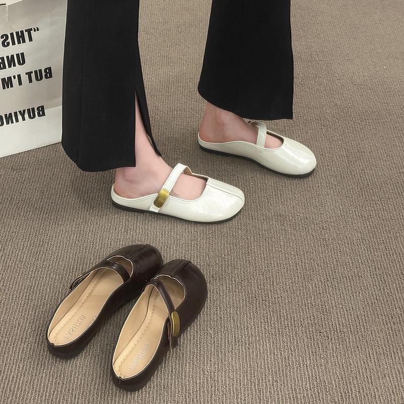 Retro flat-bottomed silver bag head half-drag women's outer wear 2025 summer new half-tray single shoes one pedal lazy sandals