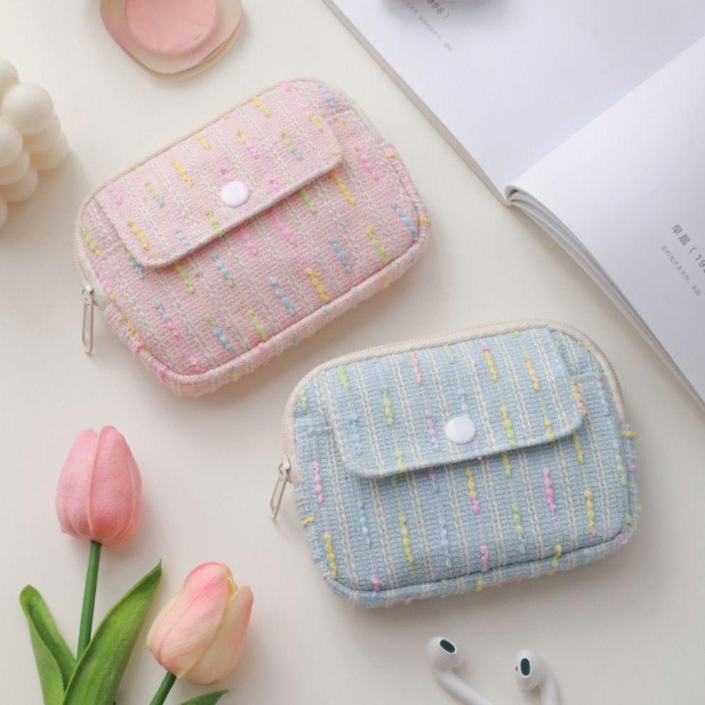Large Capacity Flip Up Coin Purse Multifunctional Zipper Closure Lipstick Bag Square Shape Soft Material Makeup Bag