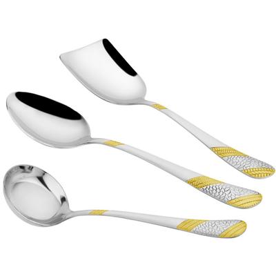 Set di 3 Cucchiai da Servizio Dorati in Acciaio Inossidabile per Tavolo da Pranzo/Cucina, Calibro Pesante 1,8 mm