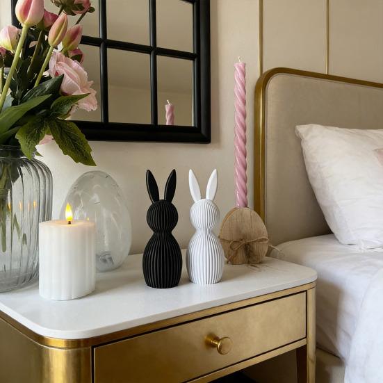 1/2Pcs Easter Bunny Figurine 3D Printed Ribbed Rabbit Statue Sculpture Home Office Holiday Party Table Centerpiece Decoration