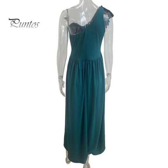 Dámské večerní šaty nařasené na jednom rameni plisované s vysokým pasem jednobarevné bez rukávů střih do A s velkým lemem Prom Cocktail Party Maxi společenské společenské šaty