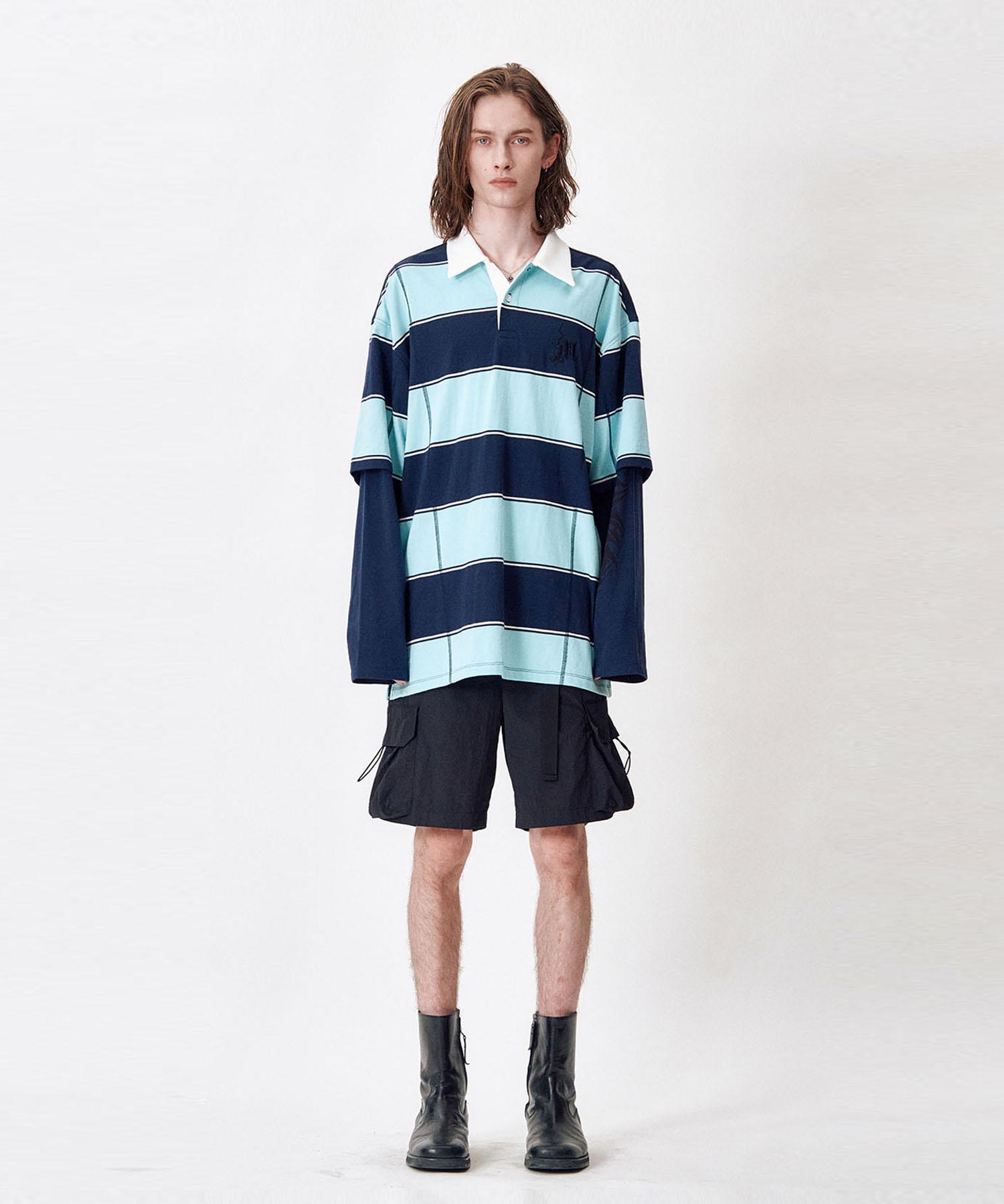 Mea Layered L/S Stripe Polo [Navy] Navy/1